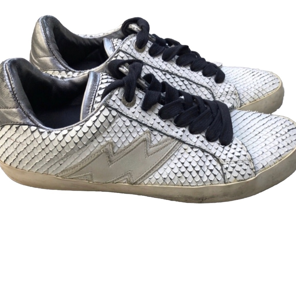 Zadig & Voltaire Keith Low Top Sneaker Snakeskin Lightening Bolt. Size 39.